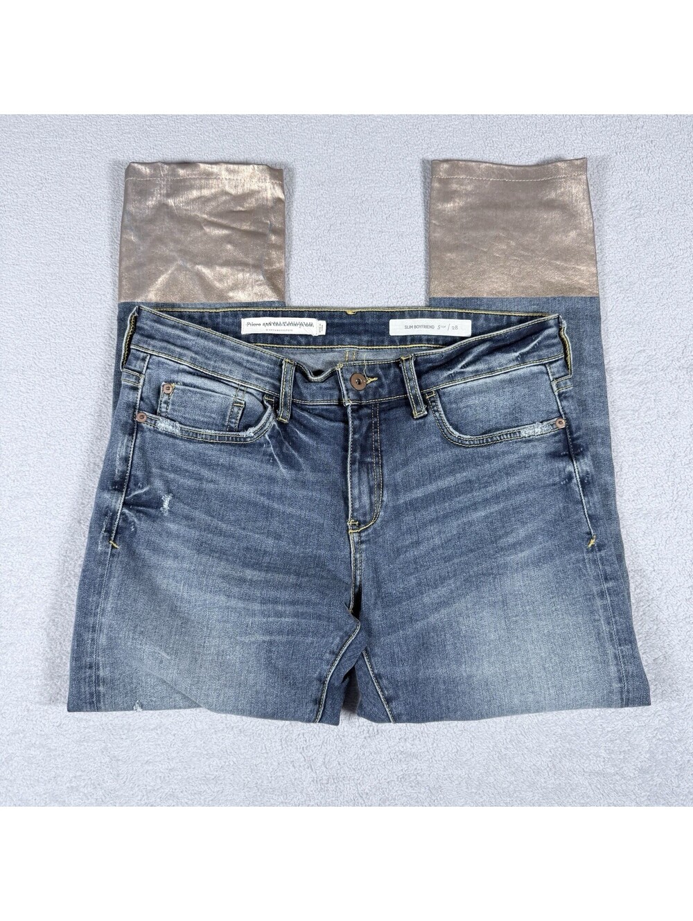 Anthropologie Pilcro and the Letterpress Slim Boyfriend Jeans Foil Crop Denim 28